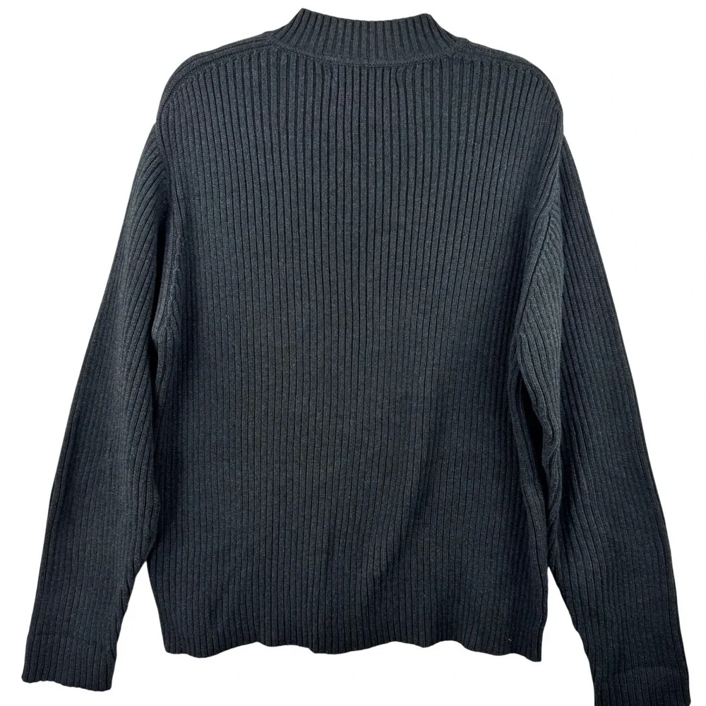 Banana‎ Republic Sweater Mens Large Gray Ribbed Cotton V-Neck Pullover Classic